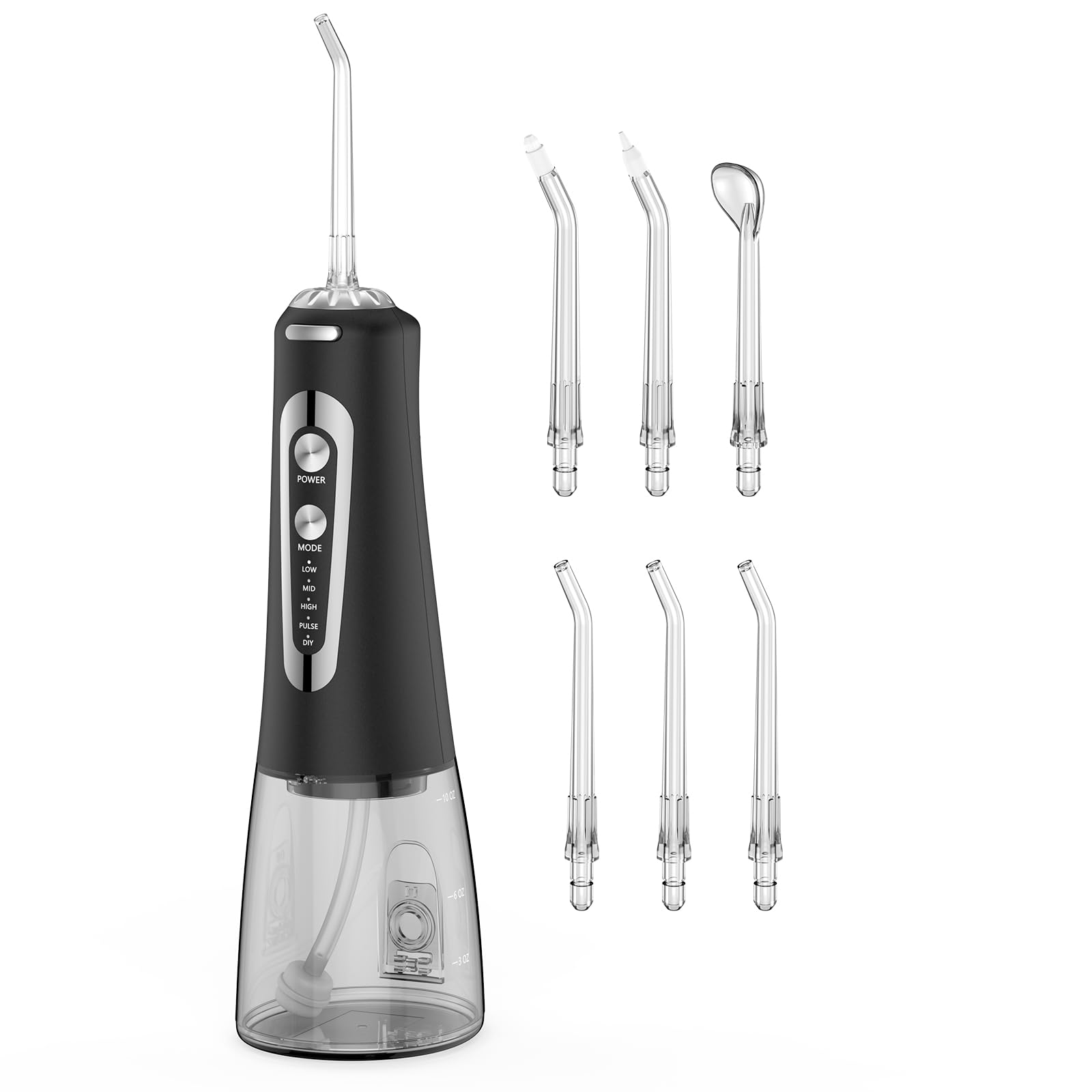 Hidropulsor de chorro dental portátil, chorro dental inalámbrico recargable con 5 modo set 6 boquillas capacidad 300 ml IPX7 impermeable para el hogar y los viajes cp