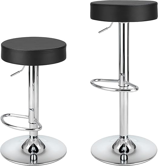 CSS Furniture -Bar Stools Set of 2 Modern PU Leather, Swivel Barstools with Footrest and Backless Round, Counter Height Adjustable Modern Counter stools for Kitchen, Black