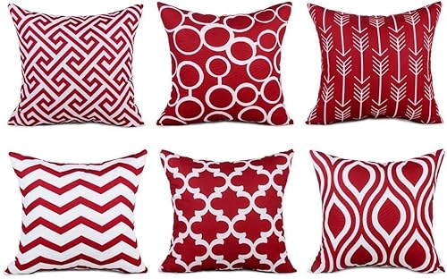Top Finel 100% Durable Canvas Square Decorative Throw Pillows Cushion Covers Pillowcases For Sofa,Set Of 6,18×18 Inch-Wine #TOP12