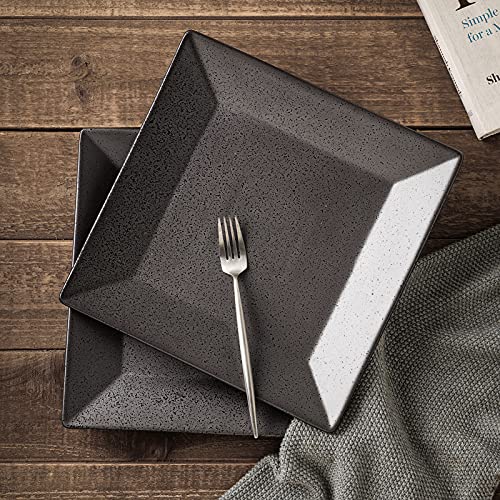Vicrays Ceramic Square Dinner Plates Set 10 Inch Large Porcelain Serving Plates For Steak Pasta Pizza - Set Of 4 - Dark Grey #TOP2