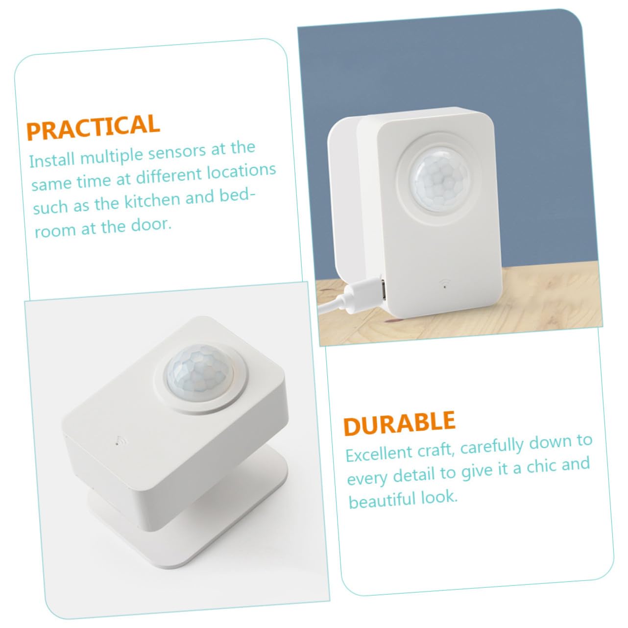 Intelligenter WLAN Pir Bewegungsmelder Sensor für Menschen und Tiere | Kabel, Echtzeit Alarmbenachrichtigung, Klebe Montage, für Tür und Küche, Weißes Abs Gehäuse