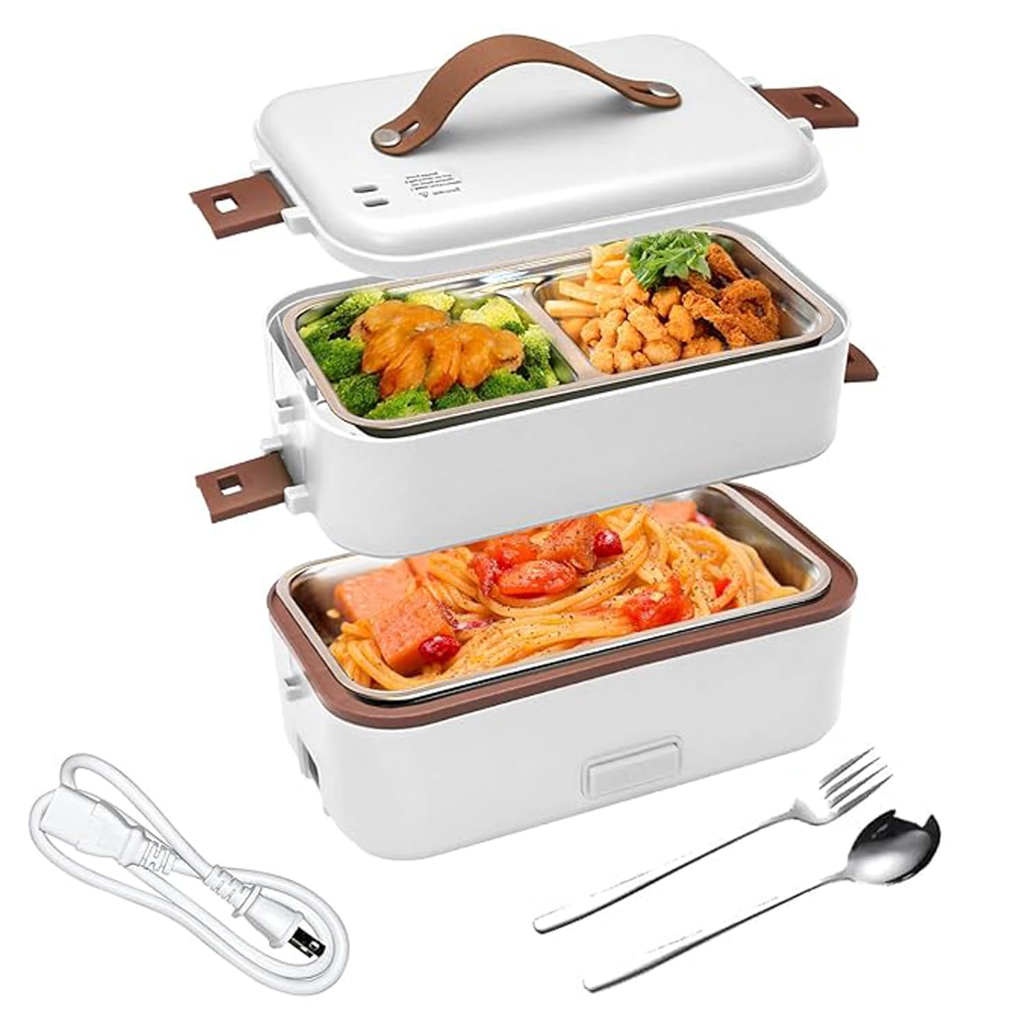 GGEROU Electric Lunch Box,2 Layer 800ML Portable Food Warmer Lunch Box, 304 Stainless Steel Heating Lunch Box with Removable Compartments,Food Heater Leak Proof