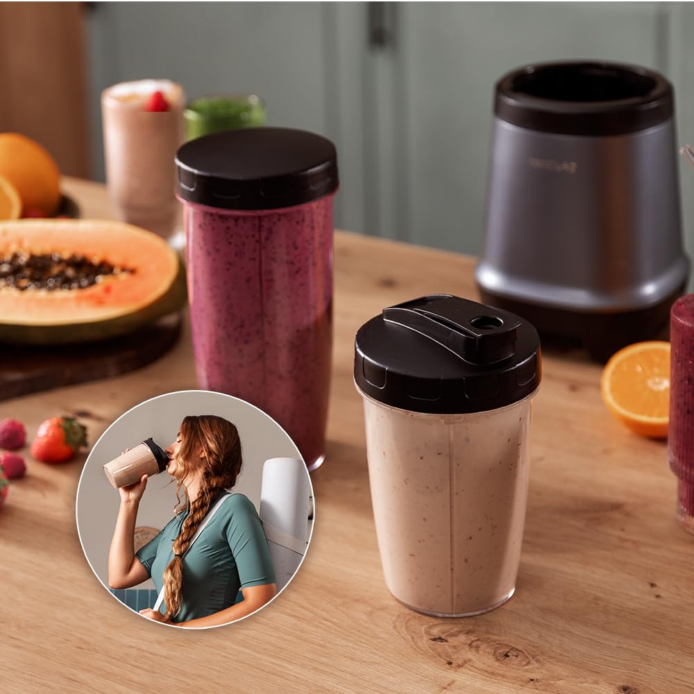 Cecotec Nutriblender Fusion, moc 1000 W, 6 ostrzy powlekanych tytanem czarny, smothies, smoothies i soki, 2 przenośne kubki 900 i 500 ml, siekanie lodu