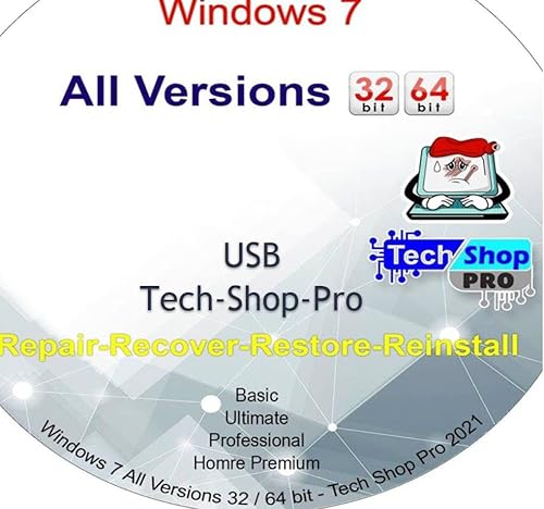 Tech-Shop-pro Reinstall USB For Windows 7 All Versions 3264 bit. Recover, Restore, Repair Boot USB 2.0, and Install to Factory Default Fast and easy.