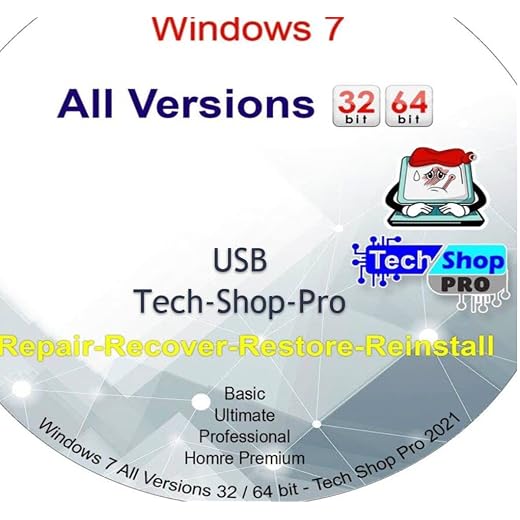 Tech-Shop-pro Reinstall USB For Windows 7 All Versions 32/64 bit. Recover, Restore, Repair Boot USB 2.0, and Install to Factory Default Fast and easy.