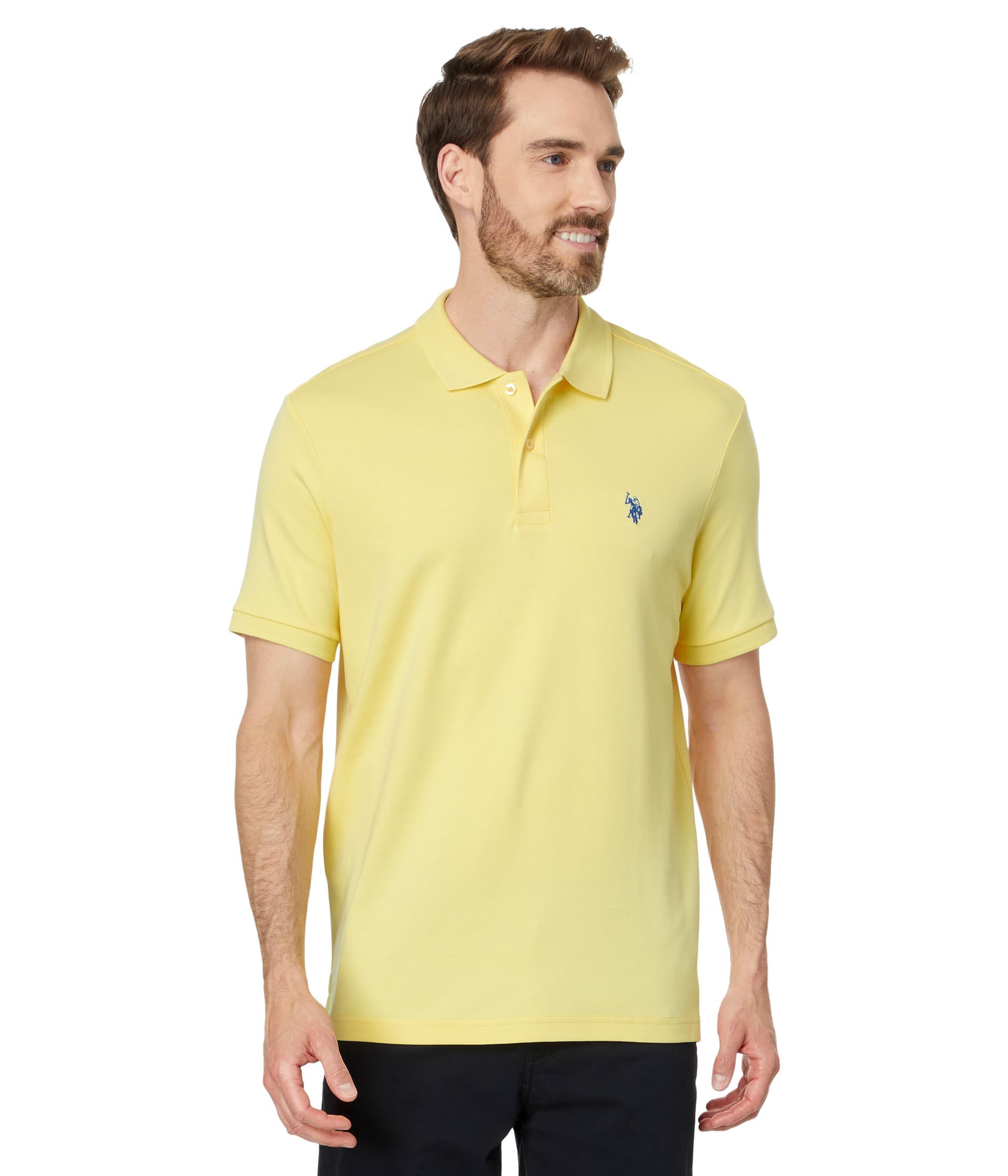 U.S. Polo Assn. Men's Solid Interlock Short-Sleeve Polo Shirt, California Yellow, Medium