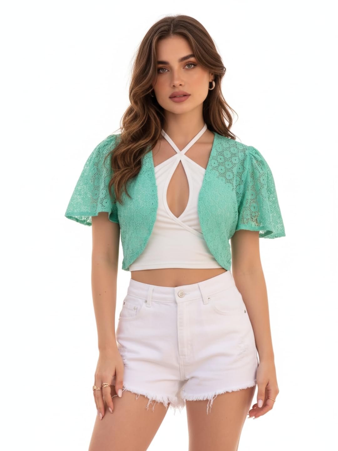 sera classics Women's Lace Summer Crop Shrug(LA4666-White-S)-picture-51