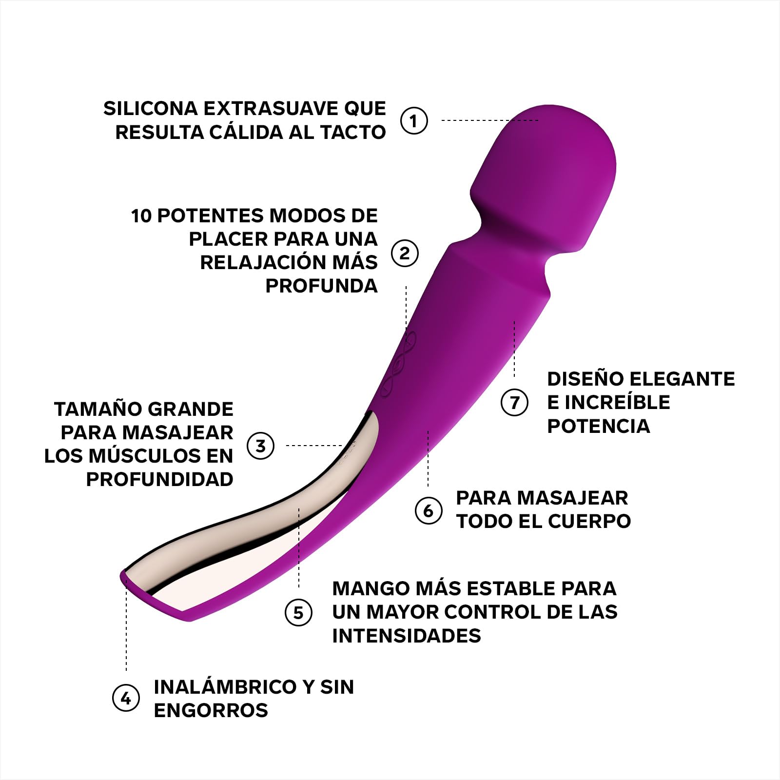 LELO SMART Wand 2 Large, Masajeador de Cuerpo Entero, el Potente Vibrador Wand es Uno de Esos Juguetes Sexuales con los Que Puedes Masajear Todo el Cuerpo, Deep Rose