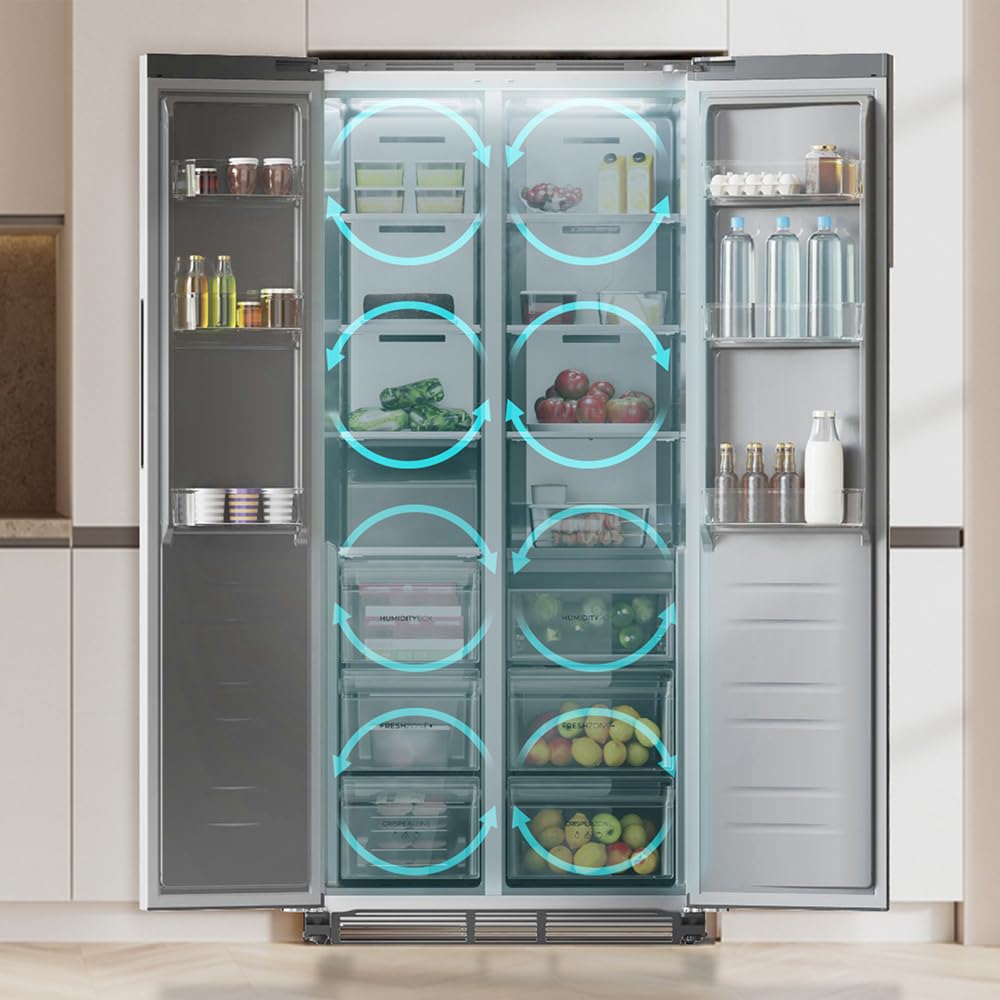 Cecotec Réfrigérateur américain Bolero CoolMarket SBS 436 SBI Inox E. Réfrigérateur américain inox, 436L, Total No Frost, Inverter Plus, MultiAirFlow, refroidissement rapide, congélation rapide.