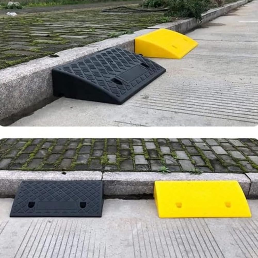 Rampe en Caoutchouc De Trottoir, Rampe De Seuil pour Voiture Hauteur 5/7/9/11/13cm Rampe pour Fauteuil Roulant Voiture Garage, Antidérapante(Yellow,50 * 27 * 9cm)