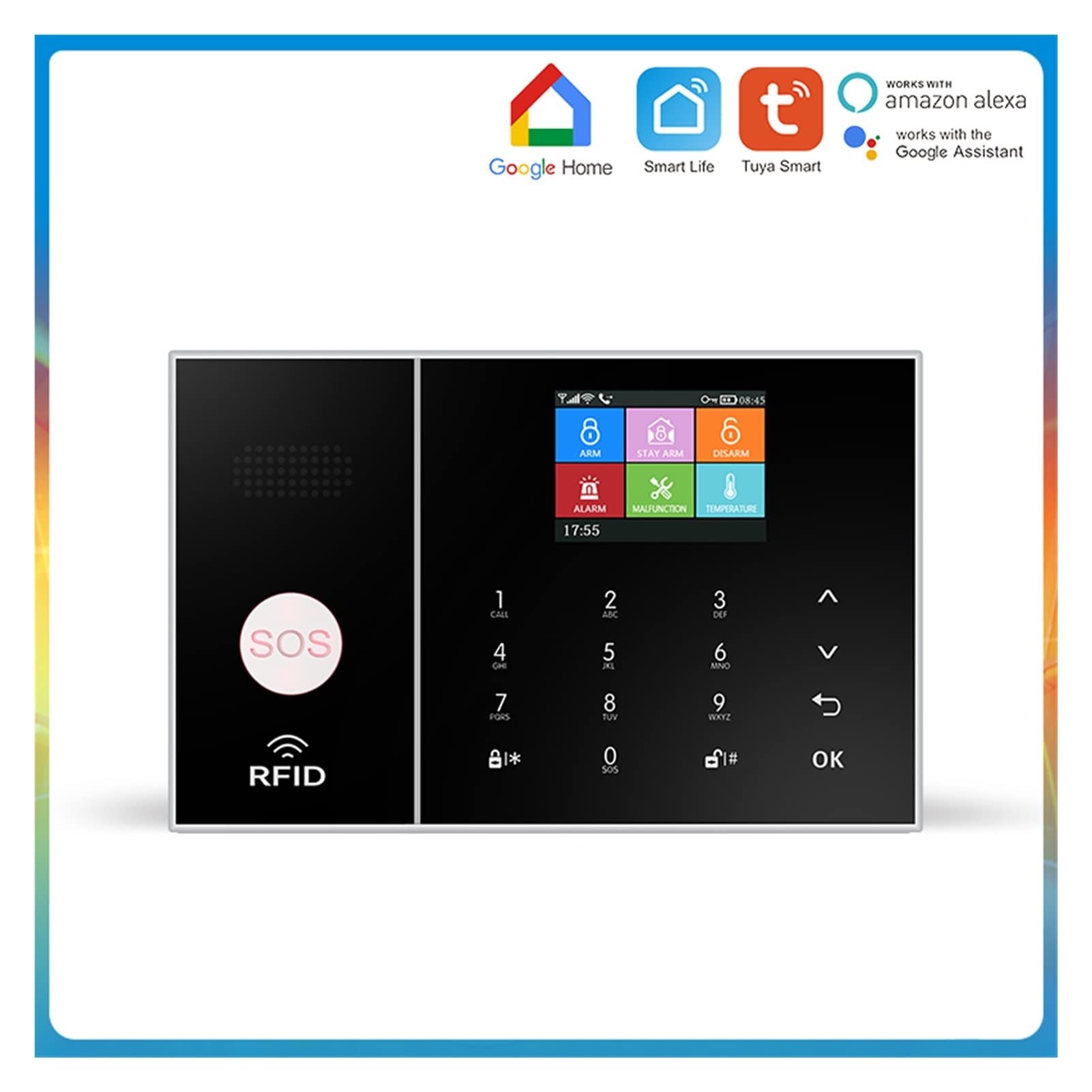 Kit Allarme Casa, Il di allarme di sicurezza GSM di Tuya WiFi funziona con Alexa Home Burglar Motion Detector Smoke Porta sensore IP. Telecamera(E 15000MAH)