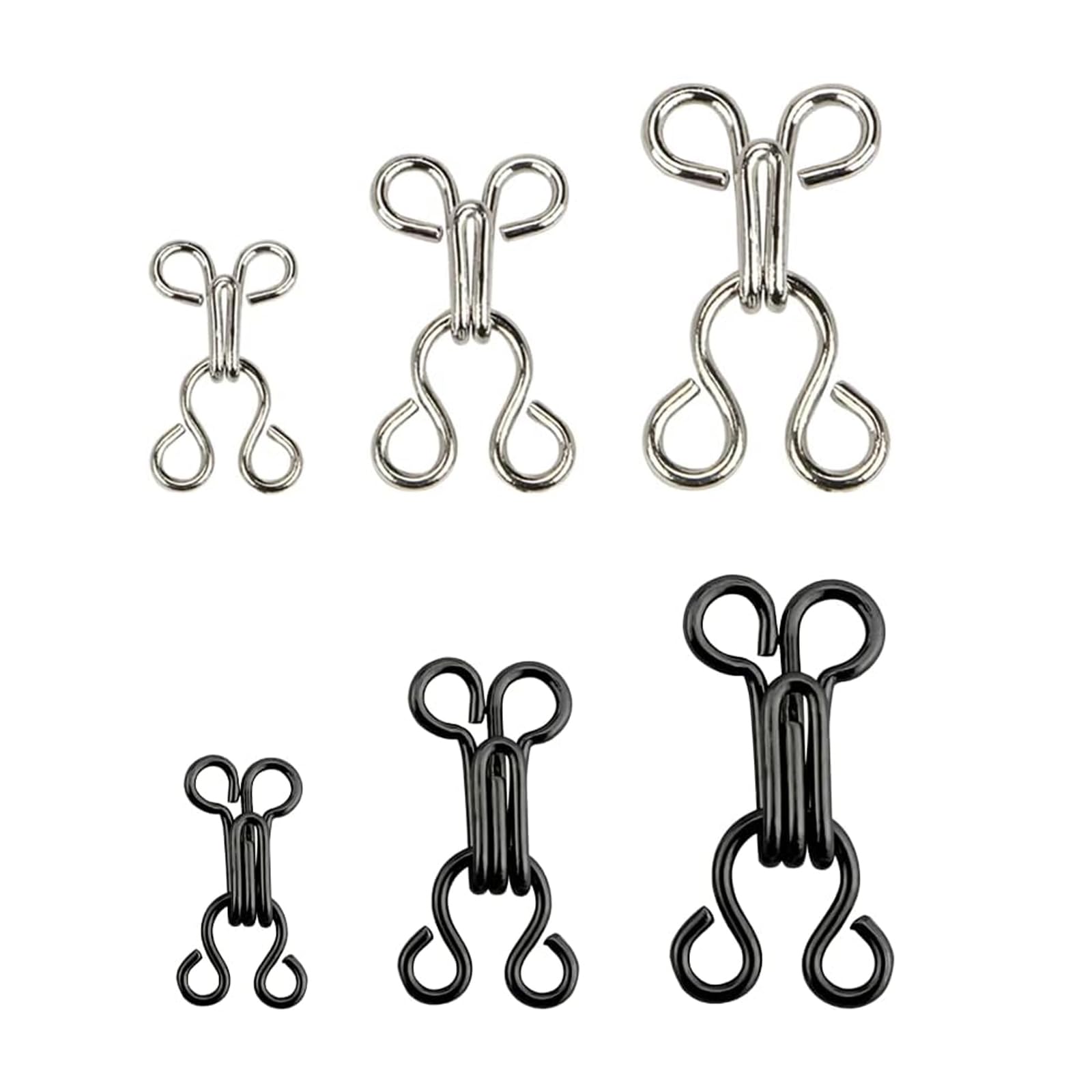 Bytleoutj Black 24 Set Bra Sewing Hooks And Eyes Closure, Bra Hook Eye Closure, Underwear Hook And Eye Closure, Sewing Diy Craft Accessories, 3 Sizes, For Bra, Clothes, Skirts, Pants(3 Sizes,Silver, )