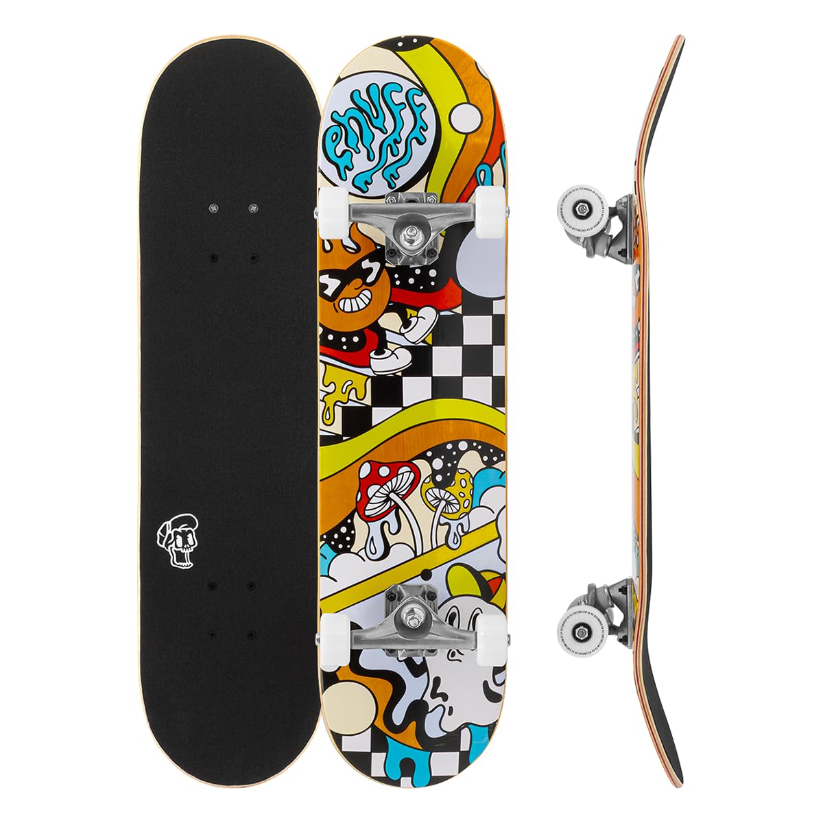 7.25" x 29.5" Enuff Meltworld - Confused - Mini Size Complete Skateboard - 7 Ply Maple Deck and Premium Components: Decade Pro Trucks, Super Soft 53mm XX Wheels, ABEC-9 Bearings, Skull Icon Grip Tape