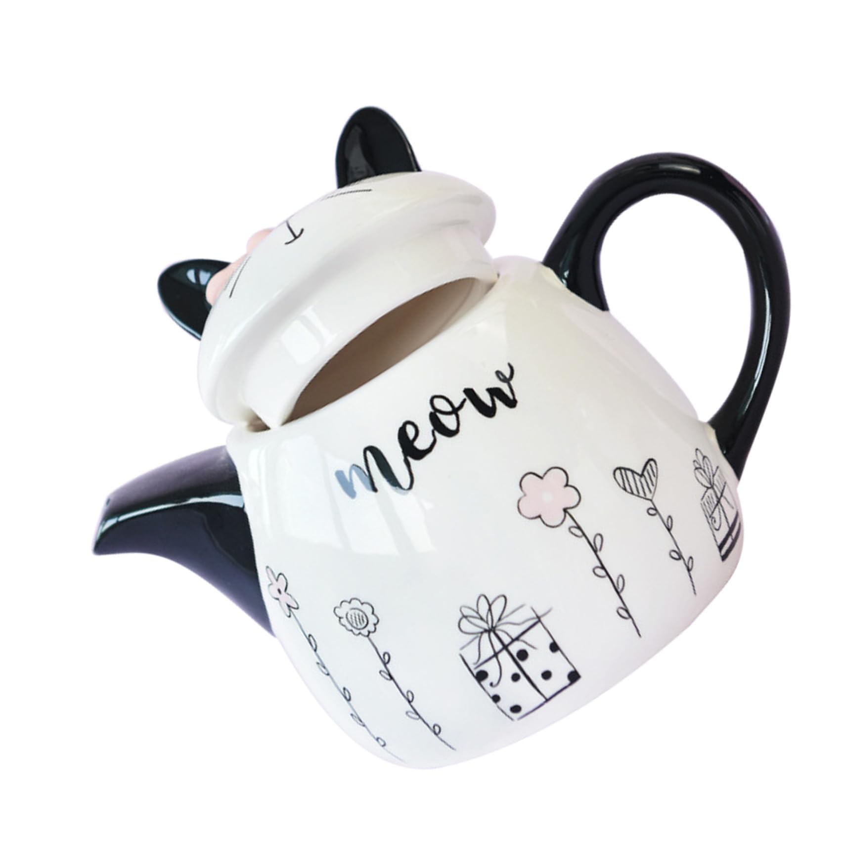 Tetera de Cerámica Portátil Forma de Gato Decorativo Diseño Ergonómico con Bordes Suaves para Amantes del Té y Regalo Práctico para Aficionados Mascotas y Té