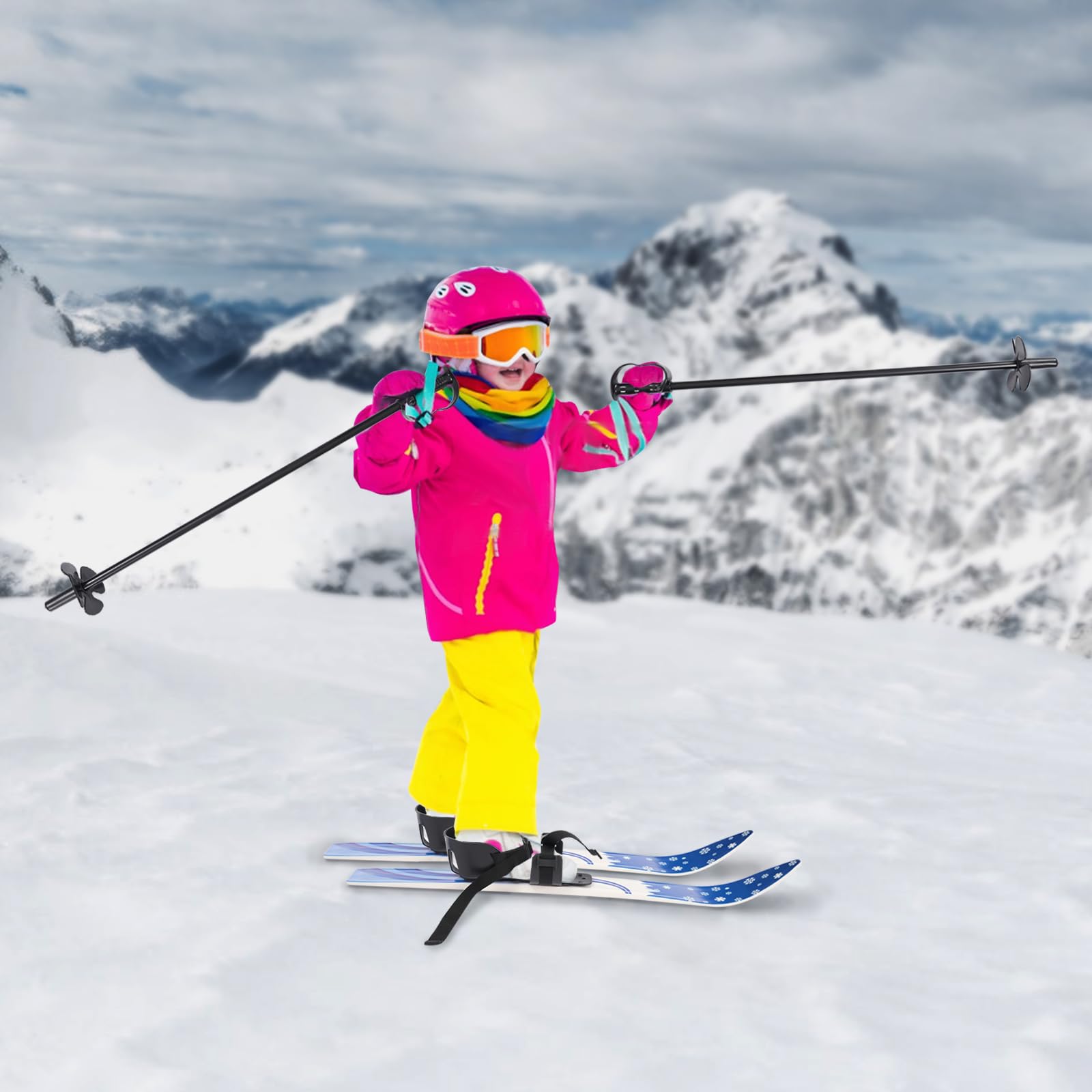 Zestaw kijków narciarskich do nauki jazdy na nartach, na zimę, stabilne, lekkie kijki narciarskie, zestaw kijków do jazdy na nartach, stal ABS, PE, regulowane wiązanie, bezpieczeństwo, nauka, 68 cm