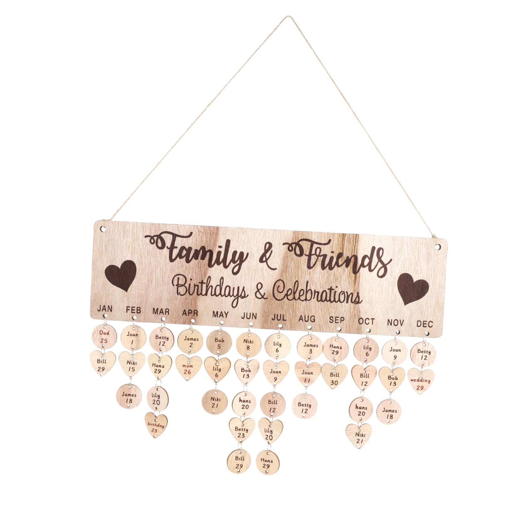 Gadpiparty Calendario in Legno da Appendere alla Parete Promemoria Targa Data e Cuori Pannello Fai da Te per Casa Famiglia e Amici