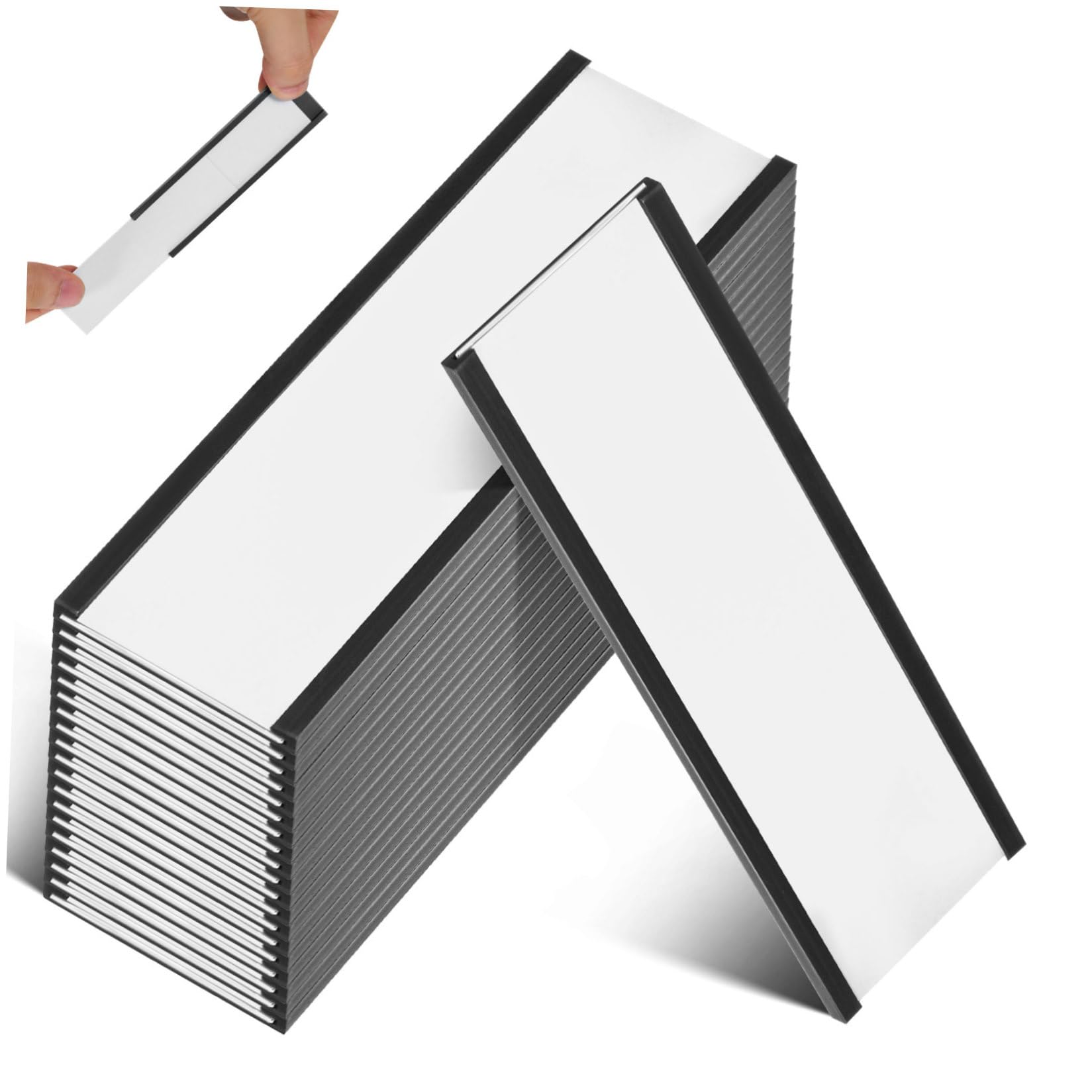 50 Pezzi Cartellini Magnetici Inserto Carta per Scaffali | Design in Gomma Magnetica, Struttura a Scheda Sostituibile, Uso Versatile in Magazzino e Retail