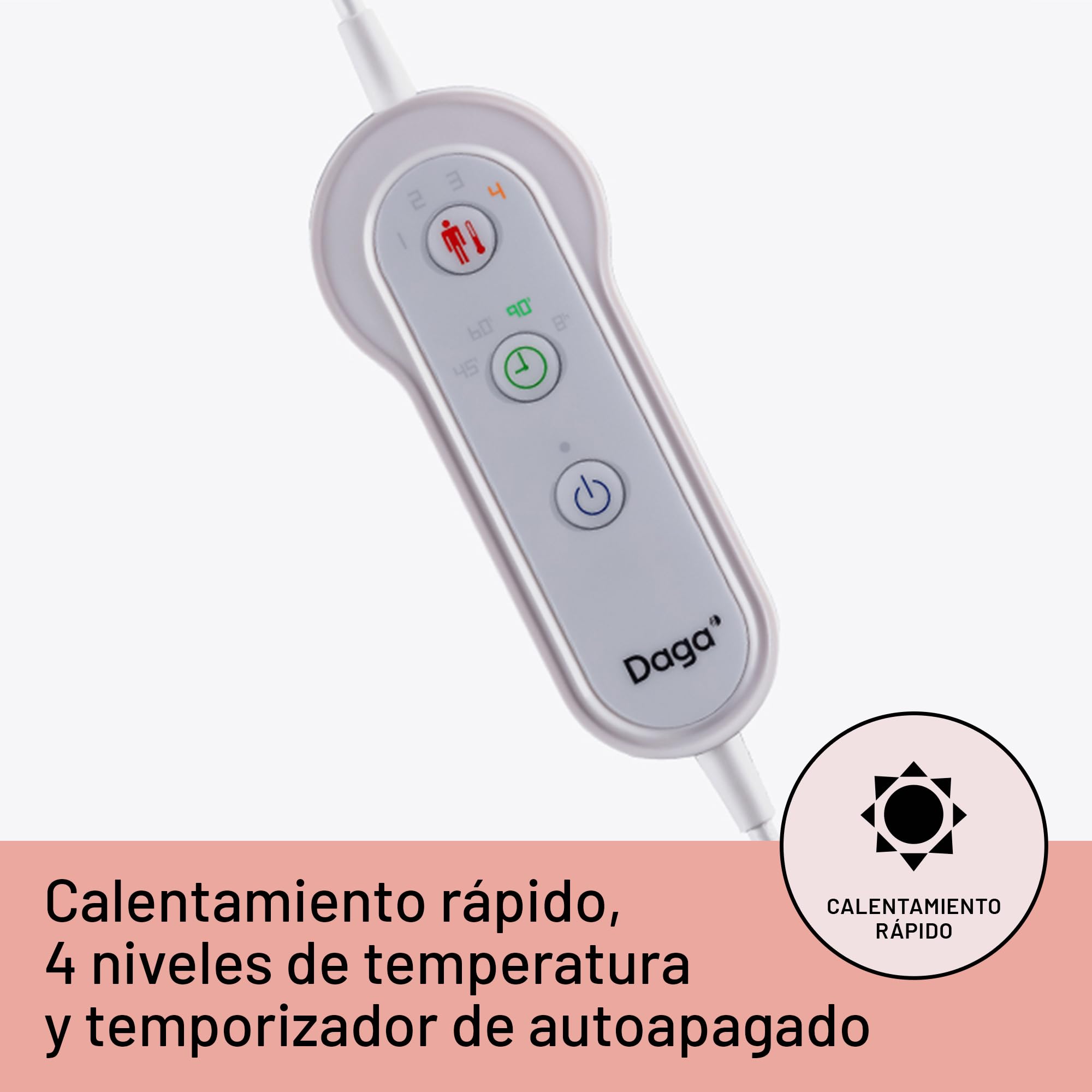 DAGA Almohadilla Térmica con peso Confort Plus, Tecnología Intellisense, Suave Tejido, Multi-Temporizador, 4 Temperaturas, 35x40 cm
