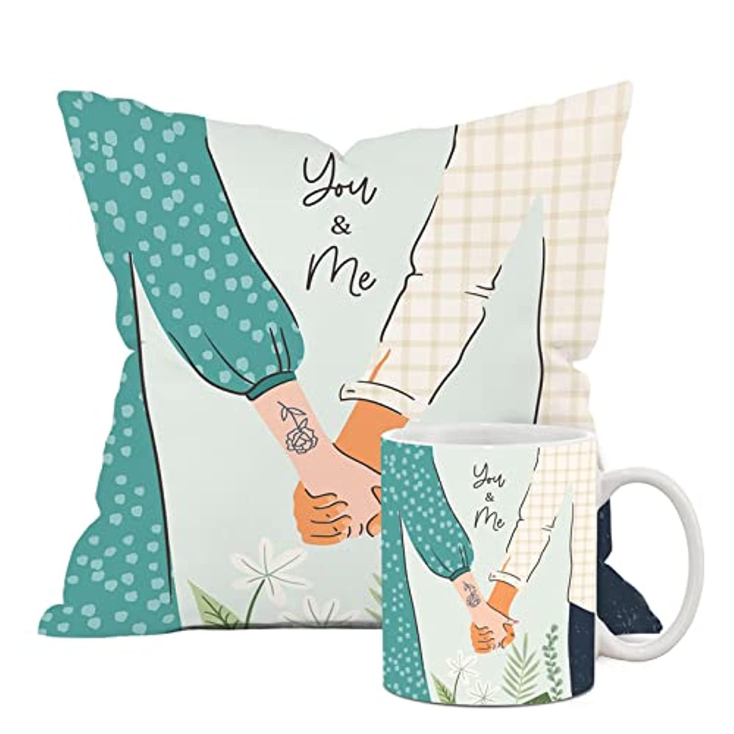 The Purple Tree Polyester Valentine's Day Gift Set - Cushion and Coffee Mug for Husband, Boyfriend, Wife, Girlfriend (1 Cushion, 1 Mug) V14