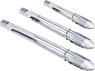 Stainless Steel Spring Locking Food Tong Set Utility Metal Tongs for Serving Cooking Grilling and Barbeque (9 12 14 Inch 3 Pieces)
