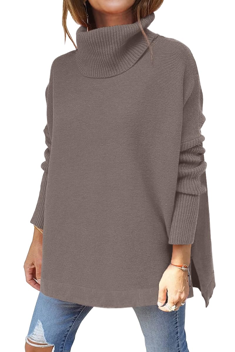 LILLUSORY Dolcevita da donna Maglioni oversize 2023 Autunno Manica Lunga A Pipistrello Orlo Spilt Tunica Pullover Maglione Top in Maglia