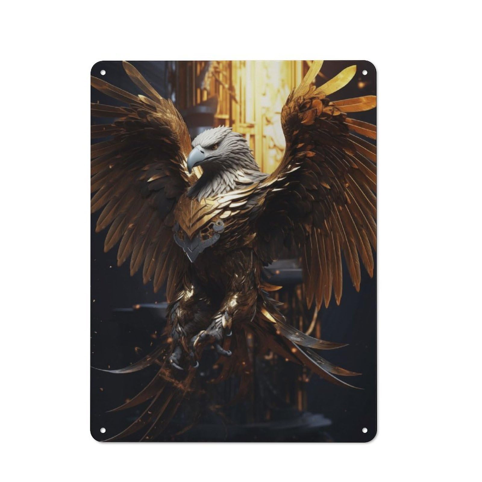 Junmoney Fantasy Bald Eagle Magic Decorative Metal Plaque With Design 40X30cm, Modern Retro Studio Wall Art For Workspace, Cafe, Hallway Or Garage