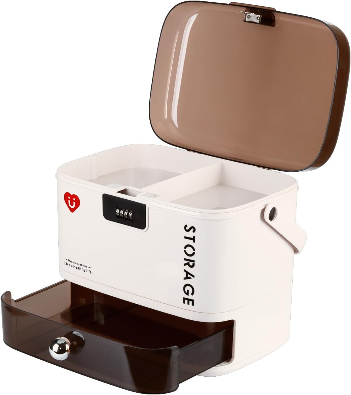 Medicine Lock Box,First Aid Safe Medication Storage Box, Portable 2-Tier Storage Box with 4-Digital Combination Lock for Household First Aid Supplies, Essentials,Secure Organizer﻿ - One Drawer