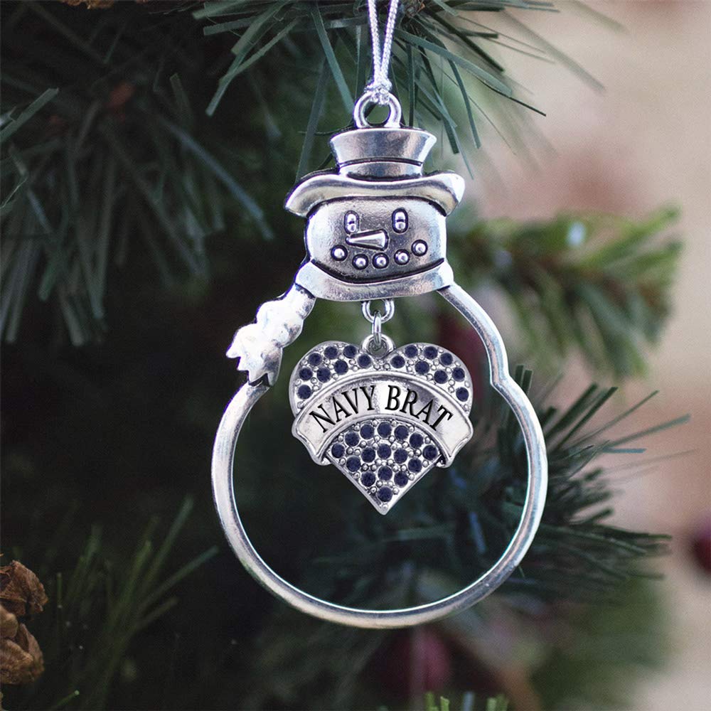 Inspired Silver - Navy Brat - Silver Christmas Ornament - Blue Pave Heart Charm Christmas Tree Ornament with Cubic Zirconia - Snowman Hanging Decoration