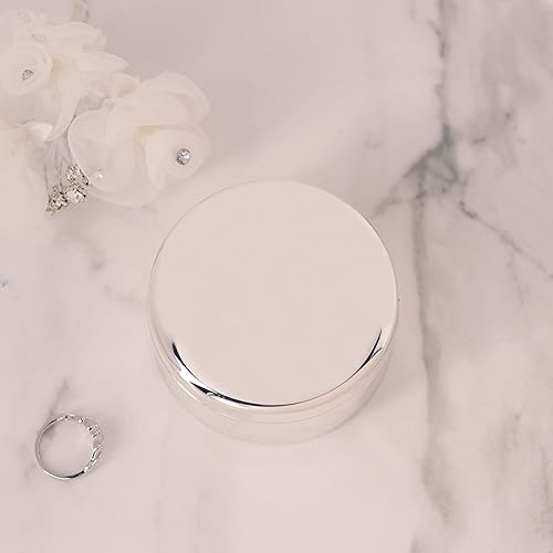 Miniatura 4 de Personalized Round Jewelry Keepsake Box with Custom Name and Engraved Cross with Message for Baby Christening Gift, Silver Toned