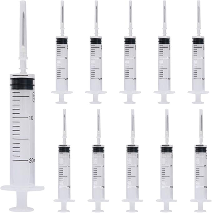 20 ml Syringe, 10 Pack Plastic Syringes with 16Ga Needles