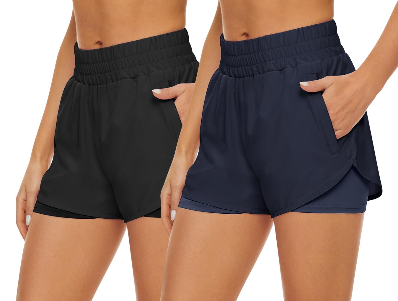 HKJIEVSHOP 2 Pack Athletic Shorts for Women, Quick Dry Running Shorts with Pockets High Waisted Workout Gym Sports Shorts