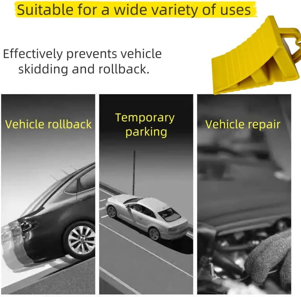 2-Pack Wheel Chocks for Trucks, Trailers, RVs & Cars - Non-Slip Vehicle Wheel Stops, Parking Blocks for Safety on Slopes, Garage, Maintenance