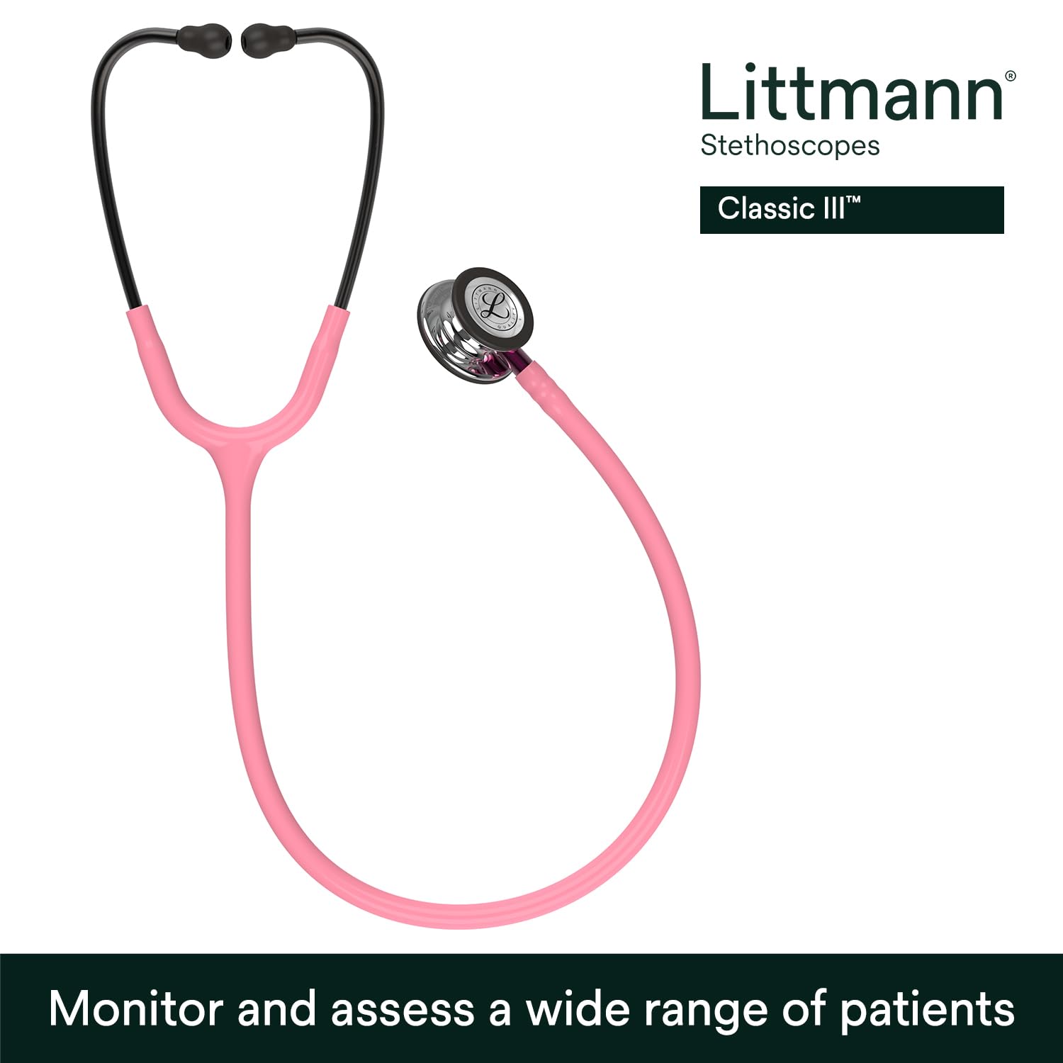 3M Littmann Classic III Fonendoscopio, campana espejo, tubo rosa perla, 68.5 cm