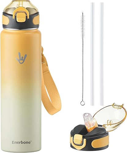 Miniatura 31 de Enerbone - Botella de agua aislada de 32 onzas, botella de acero inoxidable con correa para transporte, diseño de aislamiento al vacío de doble para