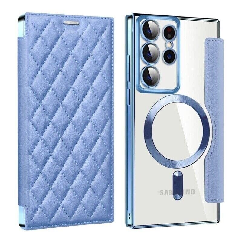 Housse Samsung Galaxy S25 Plus silicone bleu clair étui portefeuille magnétique