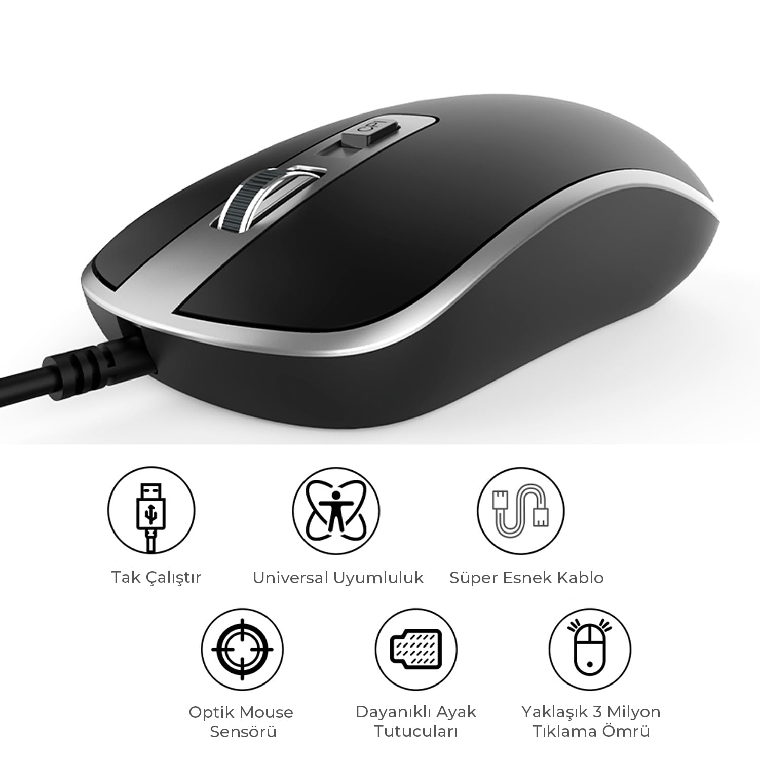 lecoo Ratón USB MS104 Negro Ambidiestro Plug and Play 1600 DPI Cable Ajustable 140 Cm Sensor Óptico