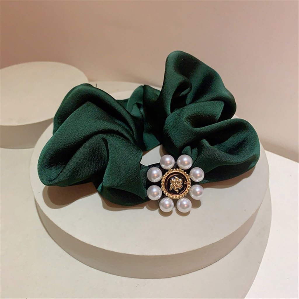 Retro Temperament Pearl Camellia Satin Fold Hair Circle Ornaments Female