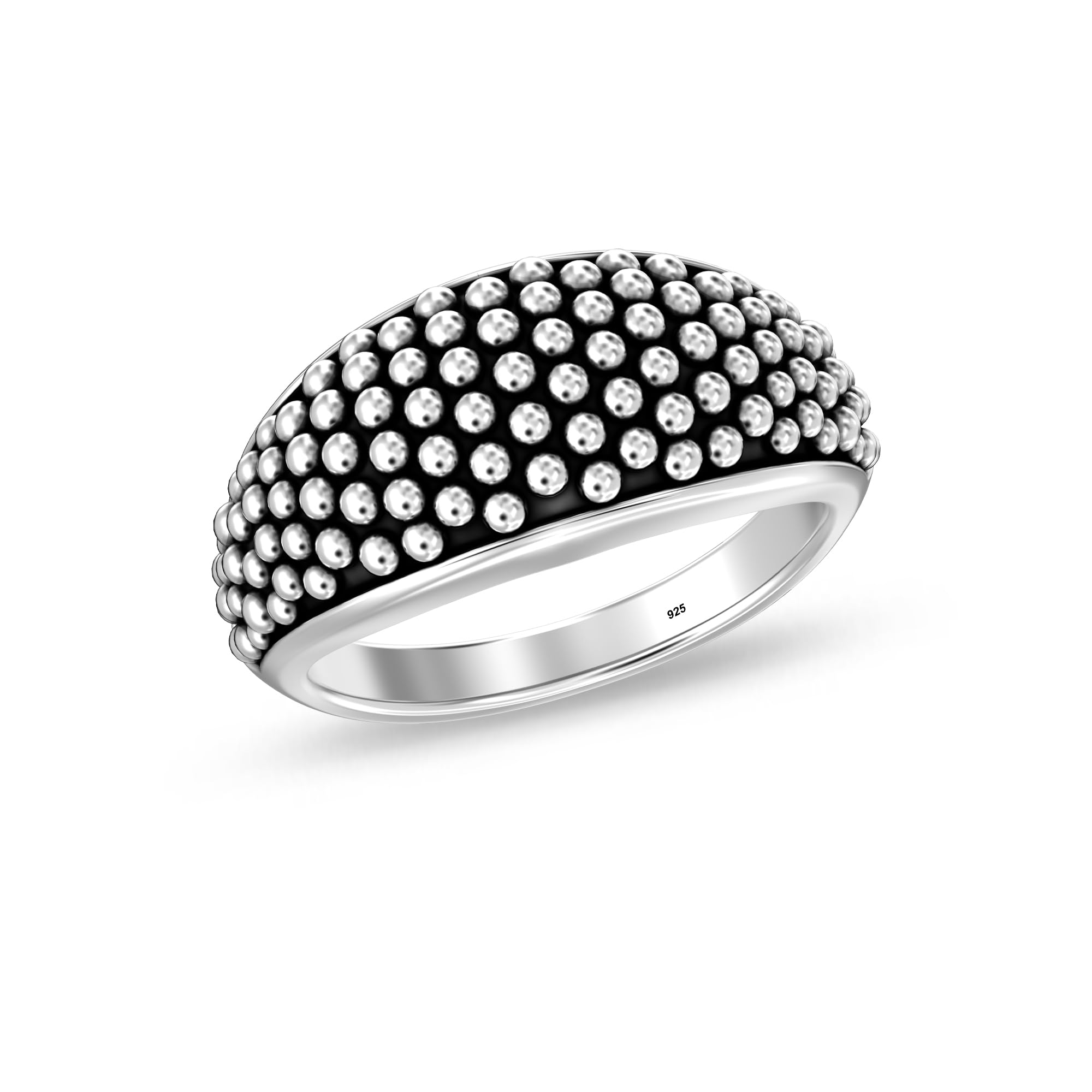 lecalla 925 Sterling Silver Statement Rings for Women | Antique Caviar Beads Stackable Finger-Ring for Women's-picture-23