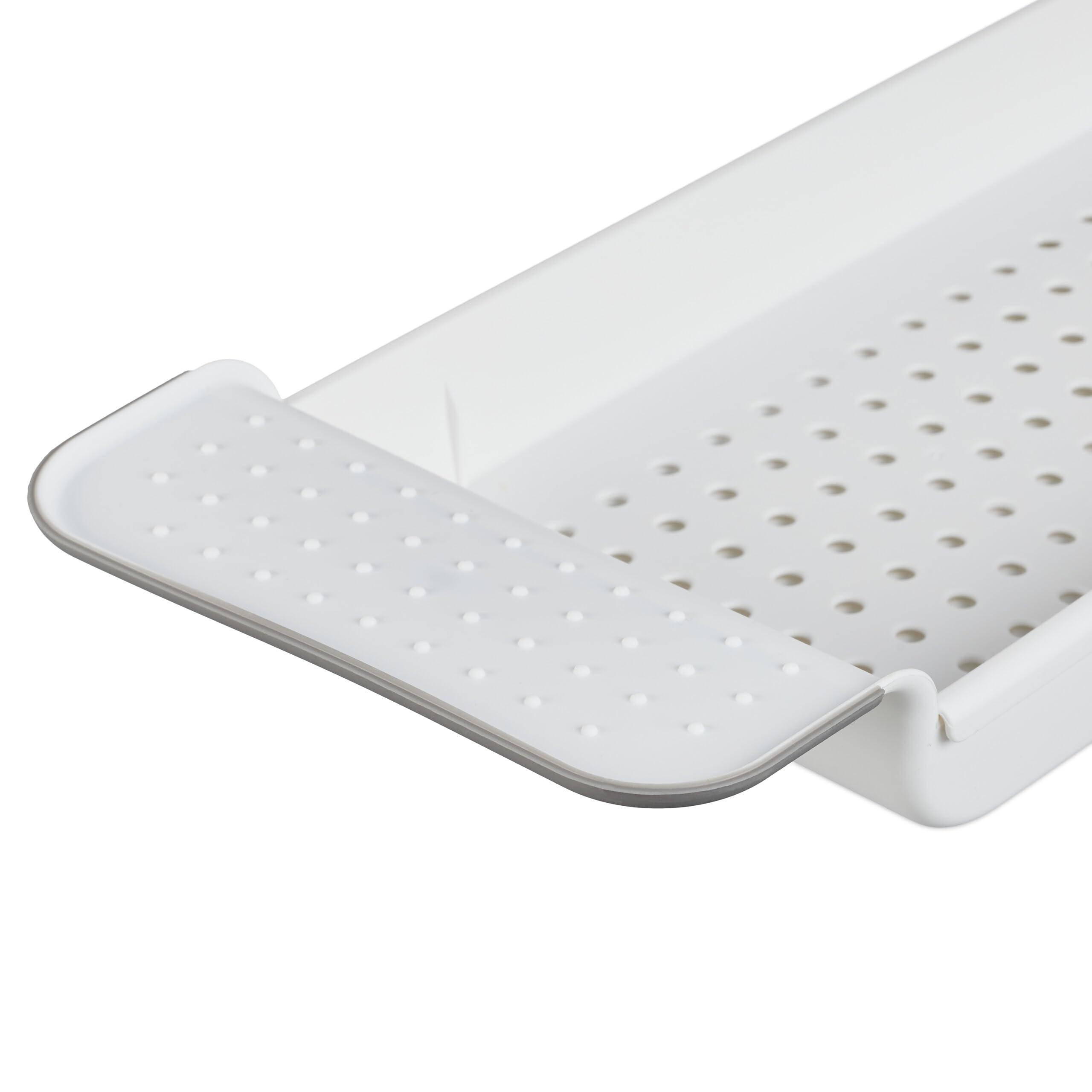Relaxdays Vassoio per la Vasca da Bagno, Allungabile 55,5-78 cm, Plastica, Ripiano Fori per Drenaggio dell'Acqua, Bianco