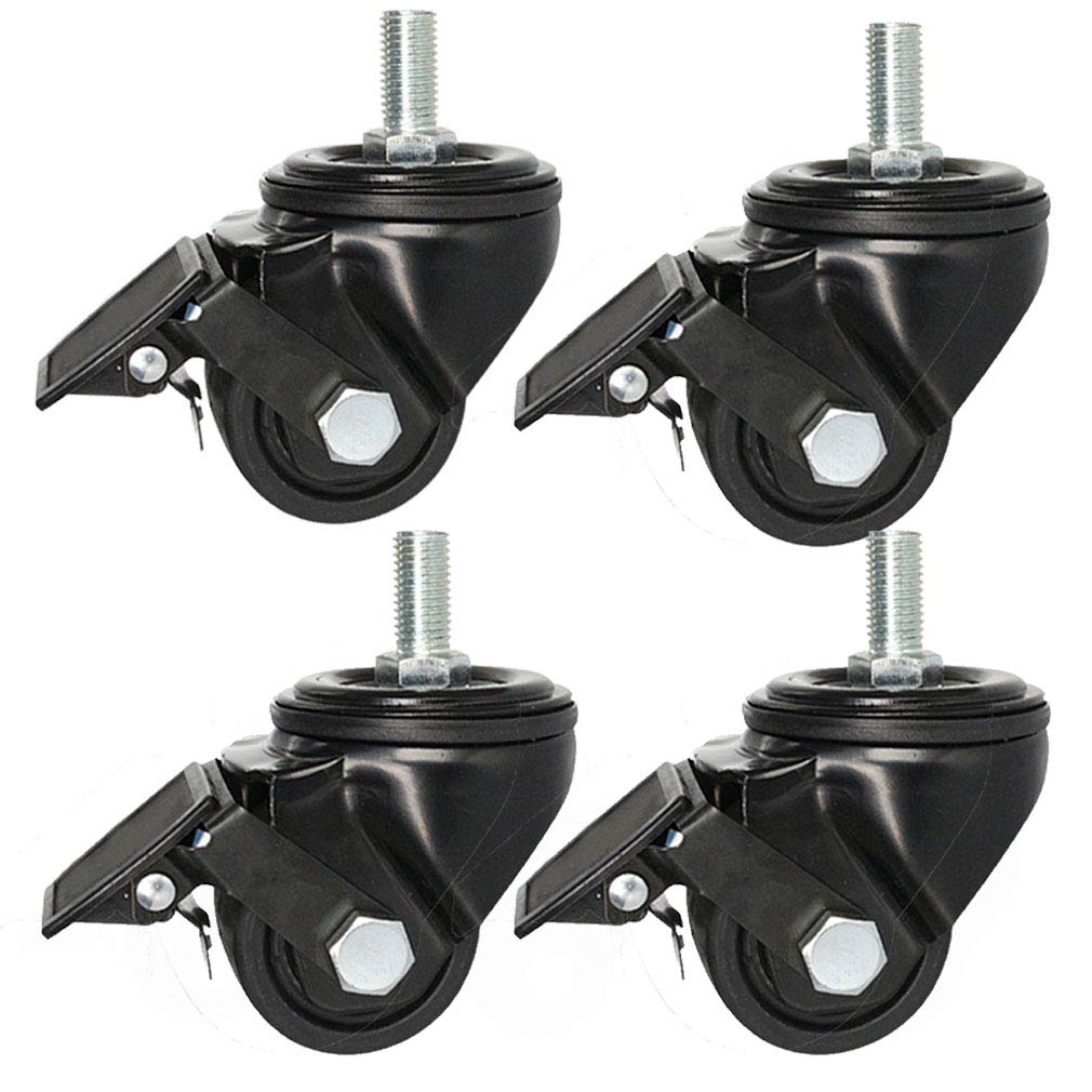 YUZGUHEY 4pcs Swivel Industrial Caster Wheel Heavy Duty Nylon Furniture Castors With Threaded Stem M16x30mm For Trolley Equipment(Brake,2.5in)