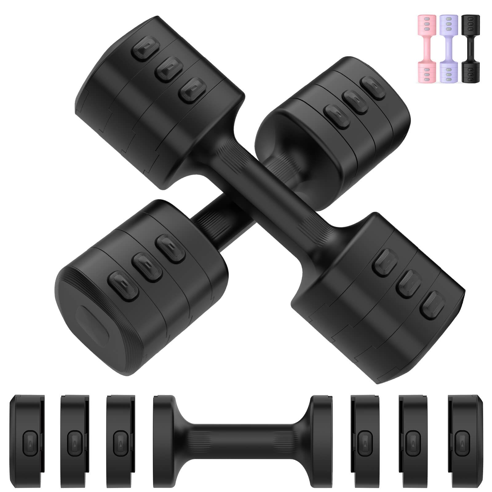 Tepemccu 4-in-1 Adjustable Dumbbell Set, 5kg (11lb) Weights Dumbbells Set Each 1/1.5/2/2.5kg(2.2/3.3/4.4/5.5lb), Portable Hand Weights for Women Home Gym Fitness (Black)