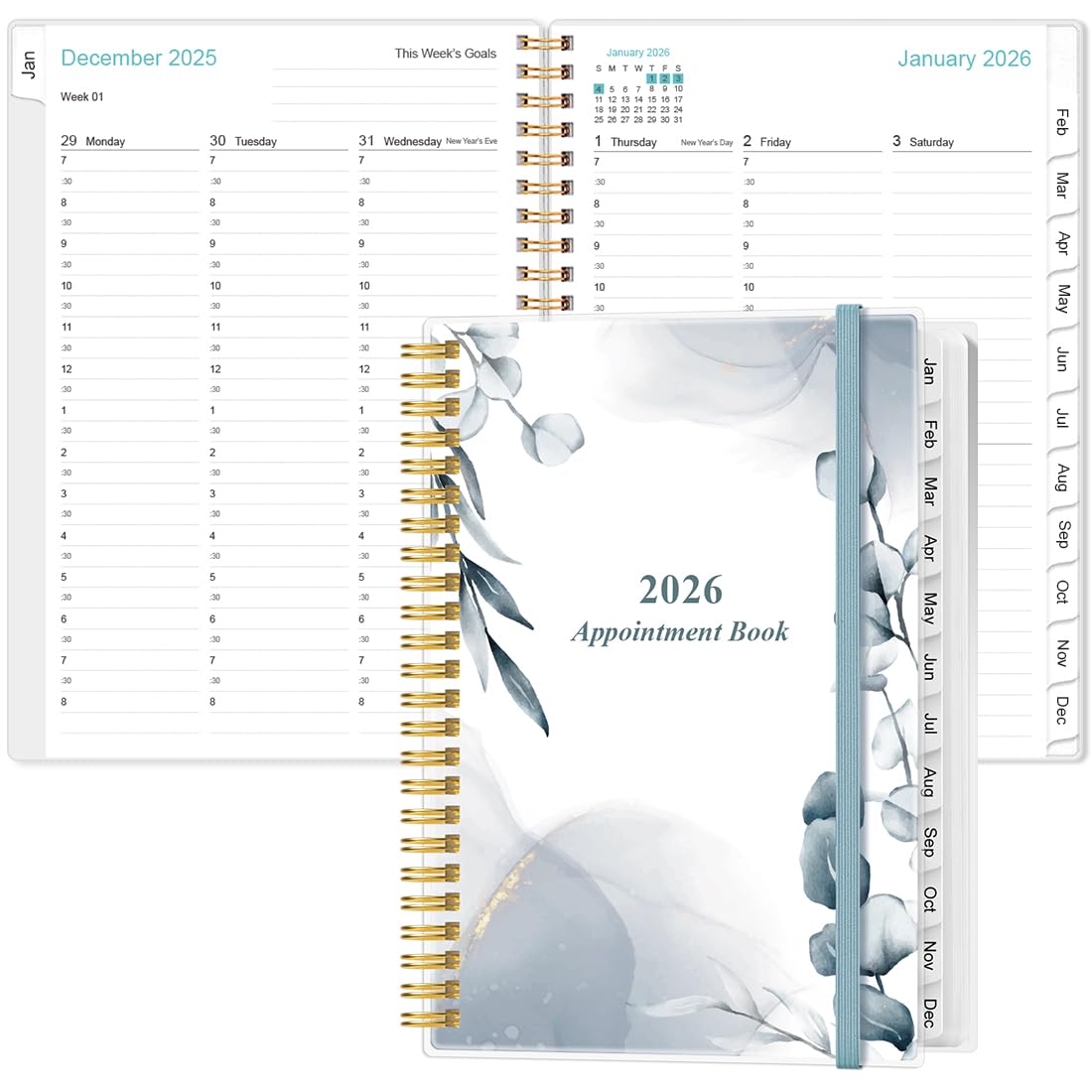 Terminbuch & Planer 2024-2025 - Tagesplaner von Juli 2024 - Juni 2025, Wochen-Terminkalender mit 30-Minuten-Intervall, 12 Monatsreitern, Innentasche, Medium 14,7 x 21,6 cm, Blaues Blatt
