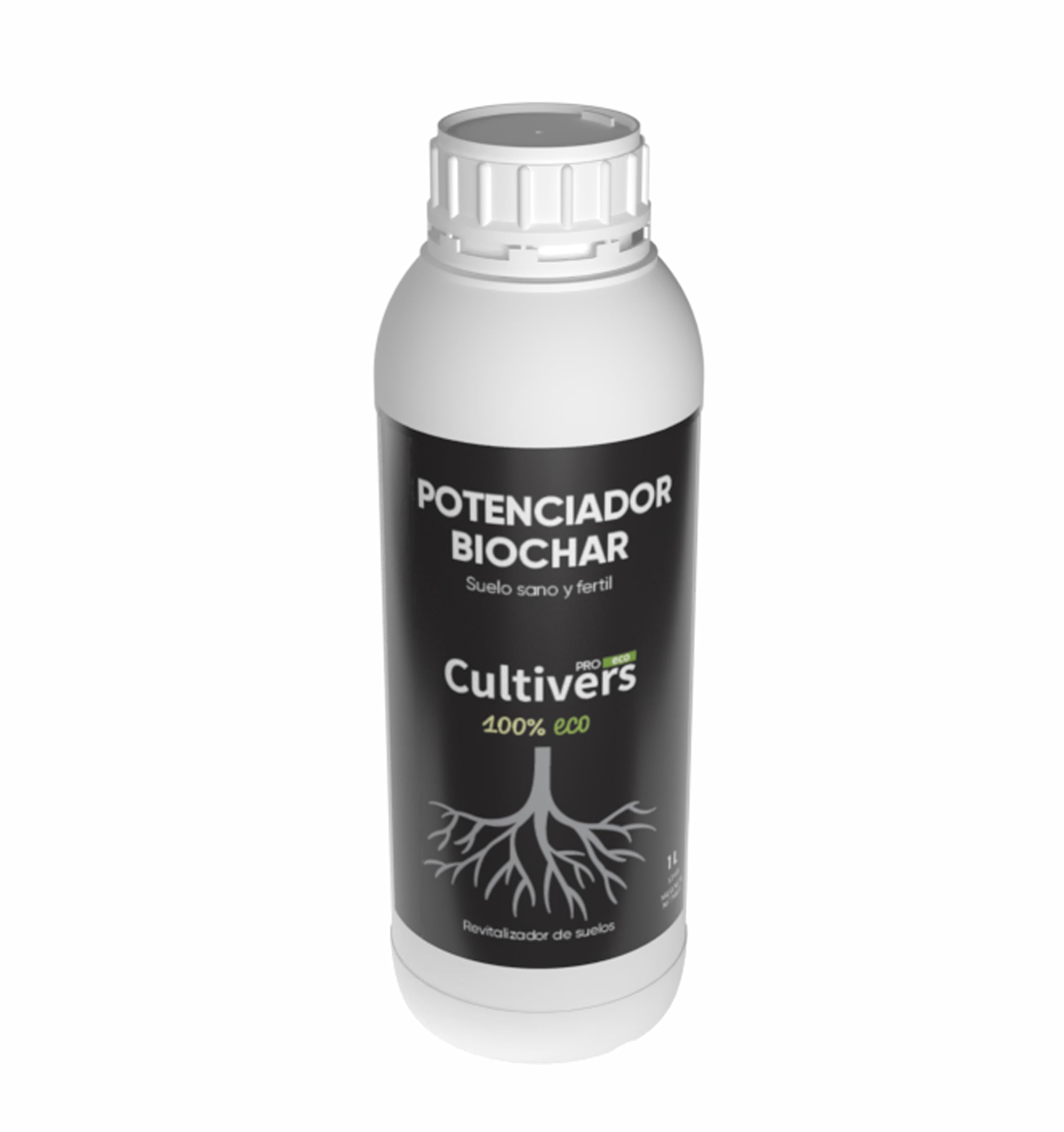CULTIVERS Potenciador de Biochar 1 L. Potenciador de Carbón vegetal para plantas. Mejorador de estructura del suelo. Regulador pH de los suelos muy ácido. Aumenta producción de los cultivo