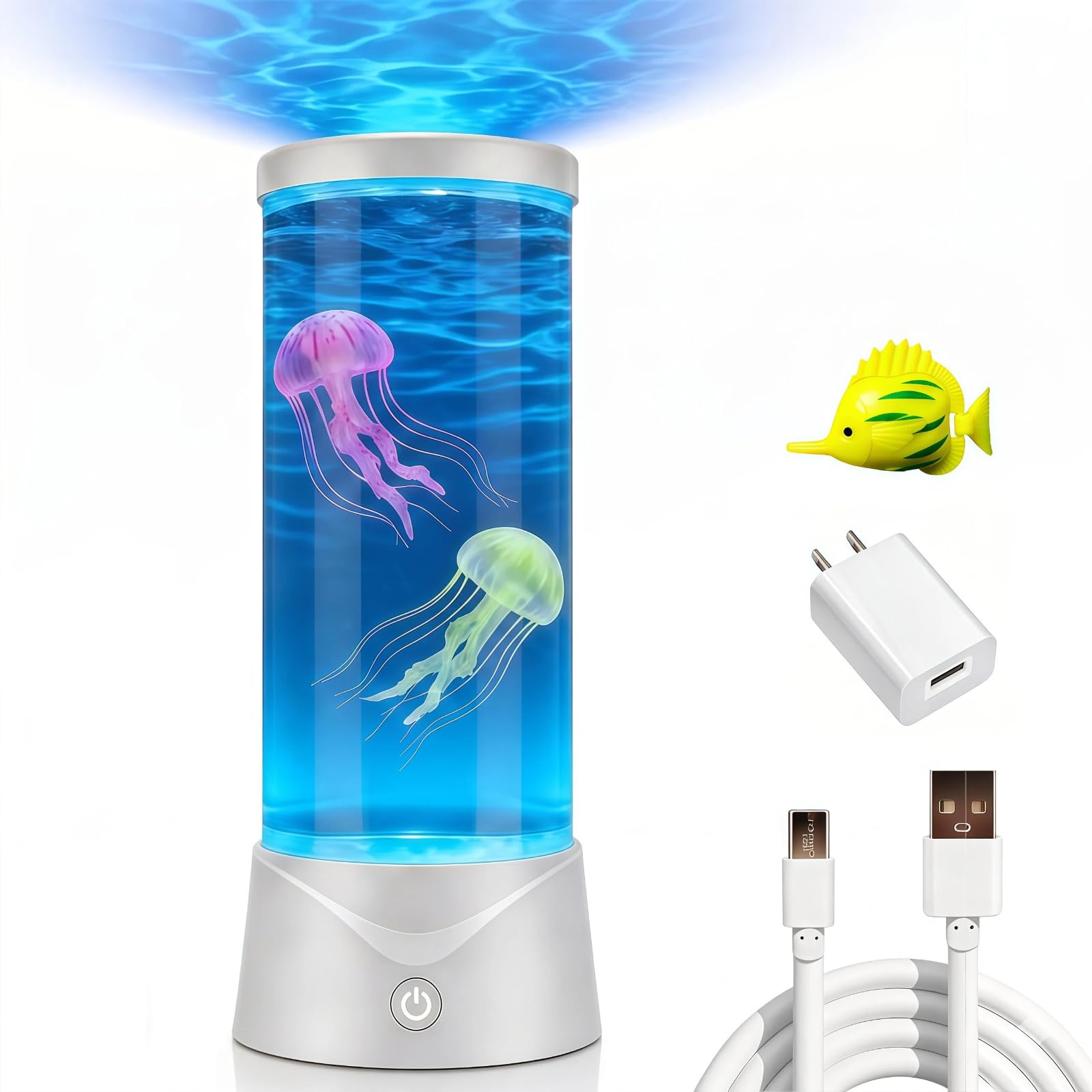 Dimind Jellyfish Lamp, 7 Color LED Changing Jelly Fish Light Lamp with Quiet Motor, Lifelike Movements, Jellyfish Decor for Bedroom, Office, Sensory Lamp Great Gifts for Kids (White)