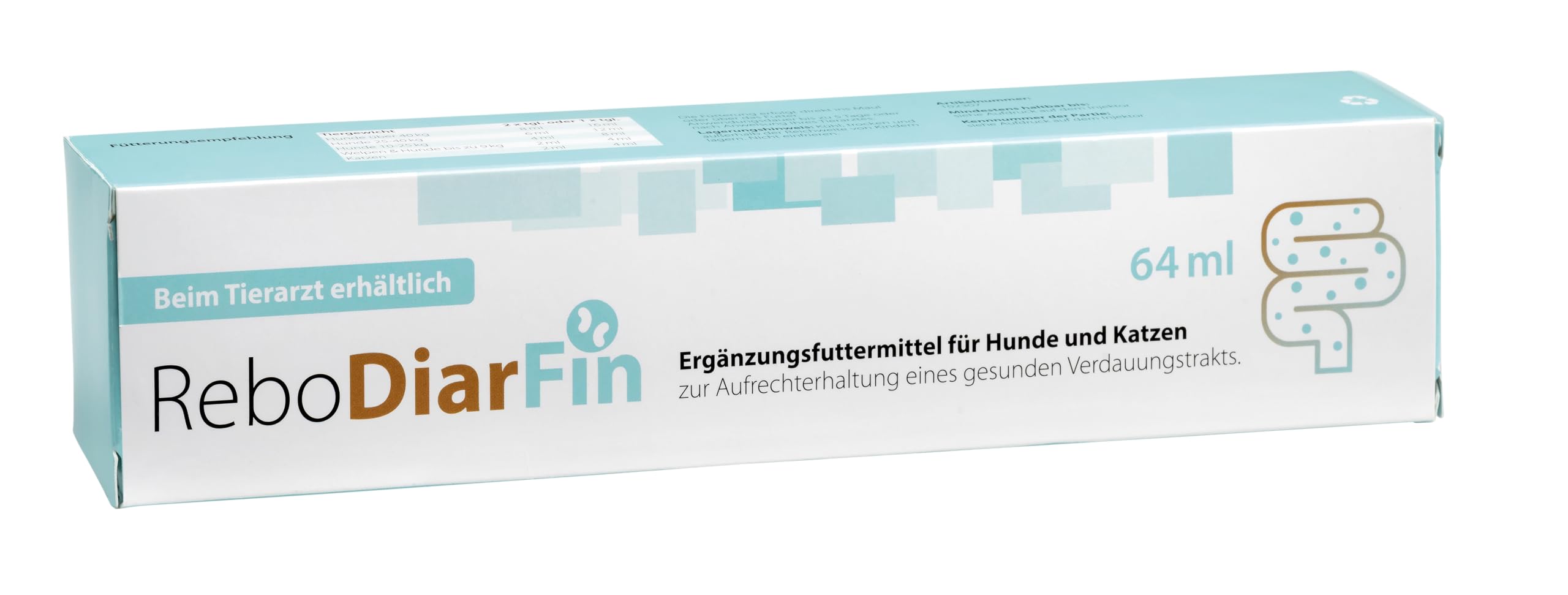 ReboDiarFin Pâte digestive pour chiens et chats 64 ml : aide en cas de troubles digestifs, avec pectine et kaolin, enrichie en peptides de glutamine, mélange de probiotiques et de prébiotiques