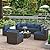 VONZOY Outdoor Patio Furniture Set 7 Pieces Sectional Rattan Sofa Set, PE Rattan Wicker Patio Conversation Set with 6 Seat Cushions and 1 Tempered Glass Table and Furniture Cover, Navy Blue