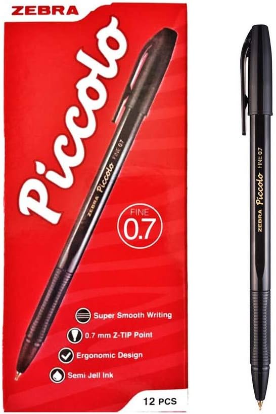Zebra Ball Pen 0.7 Black - Piccolo (Pkt of 12)