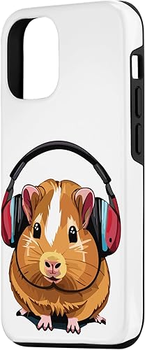 Miniatura 5 de iPhone 12 mini conejillo de indias divertido con auriculares, lindo estuche de conejillo de indias