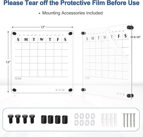 Miniatura 3 de Pizarra de borrado en seco de acrílico transparente, 12 x 12 pulgadas, negro, no magnético, sin marco, pizarra blanca transparente para pared,