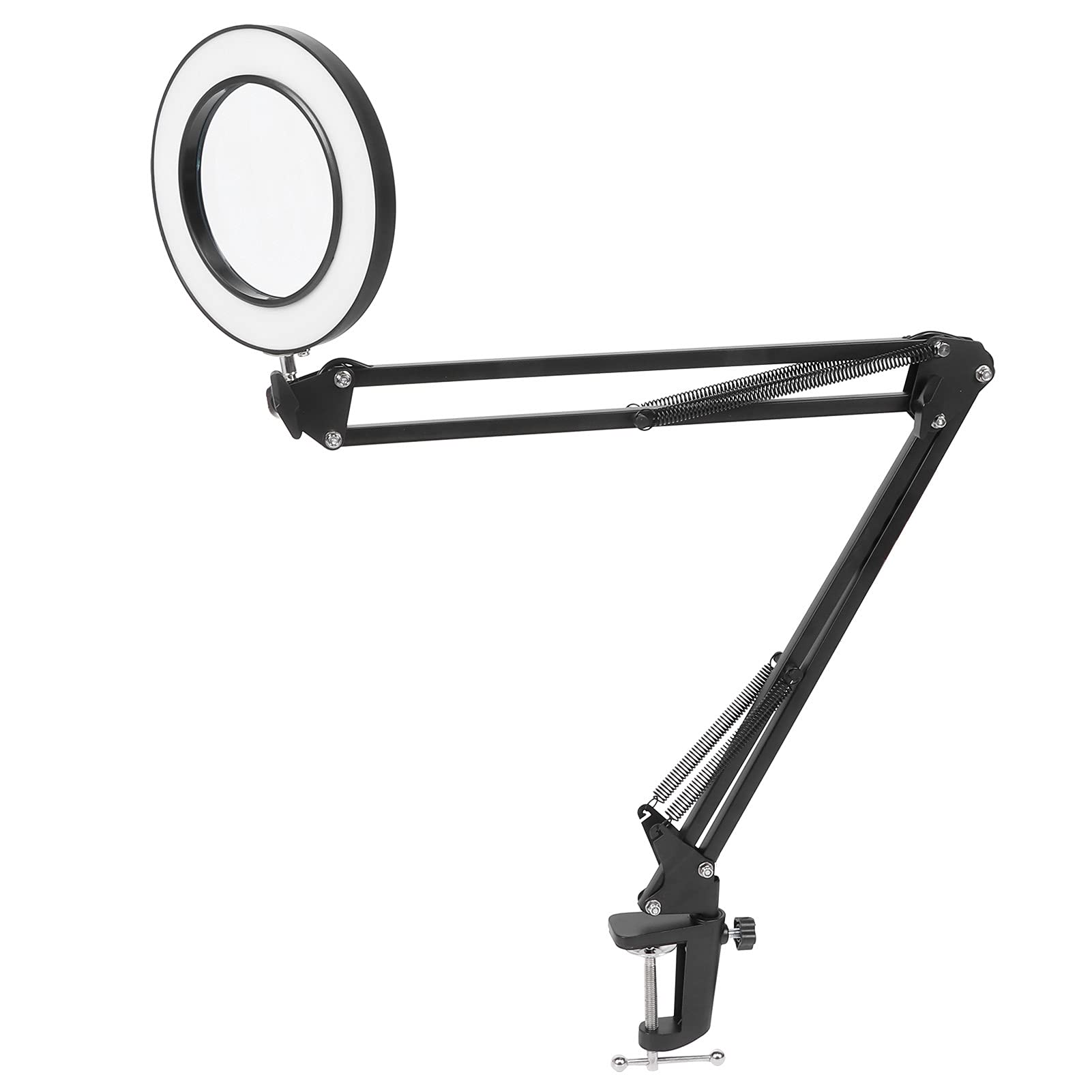 FTVOGUE Lámpara de Aumento LED Luz de Lupa de Escritorio de Hierro y Plástico 5X USB Regulable 3 Modos de Color 10 Niveles de Brillo con Abrazadera para Lectura Bordado Tatuaje Reparación de